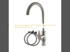 304 de acero inoxidable Flexible Pull Out Down Mixer de cocina grifo moderno grifo del fregadero de plata