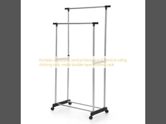 Perchero vertical ajustable portátil para tela, perchero rodante vertical para ropa, perchero metálico de doble capa para ropa