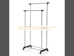 Perchero vertical ajustable portátil para tela, perchero rodante vertical para ropa, perchero metálico de doble capa para ropa